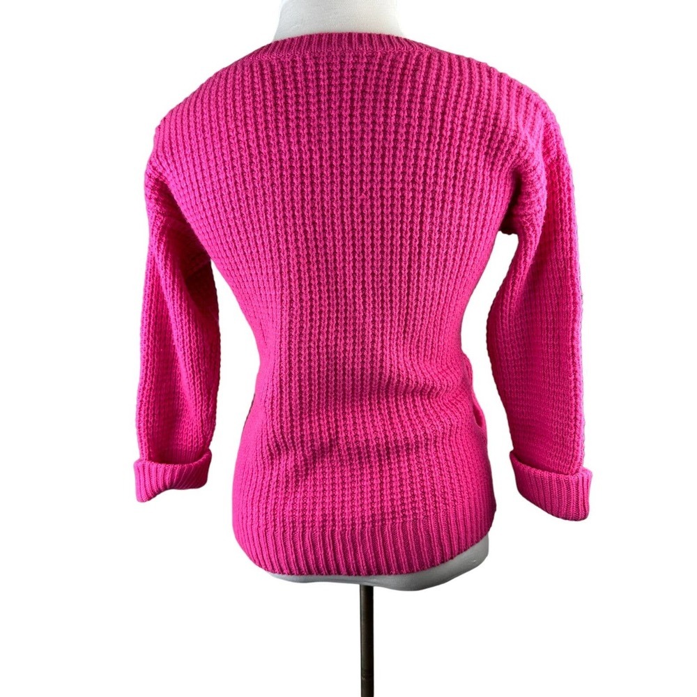 Garnet Hill Waffle Knit Crewneck Cashmere Wool Sweater Pink Pockets Size Small - Picture 11 of 16